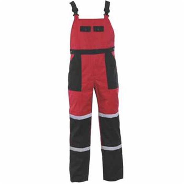 Kalhoty pracovní s laclem TAYRA (vel.60) červenočerné s reflexními pruhy, montérkové