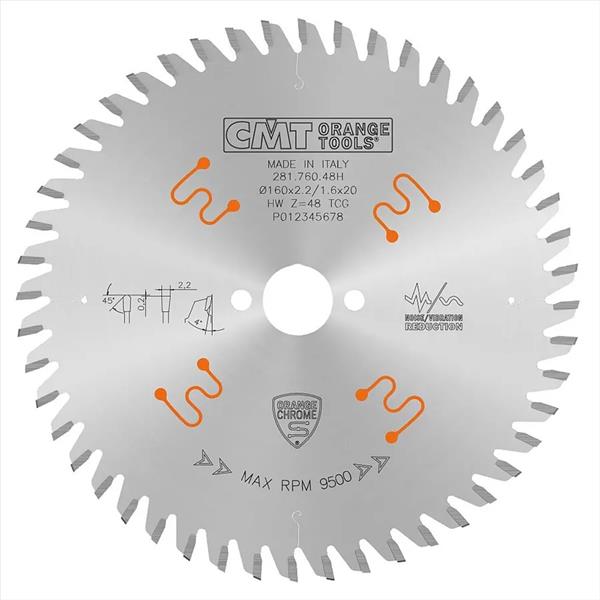 CMT Orange Tools C28176048H - CHROME Pilový kotouč na lamino a kompozity pr. 160 x 2,2 mm otvor pr. 20 mm Z48 HW