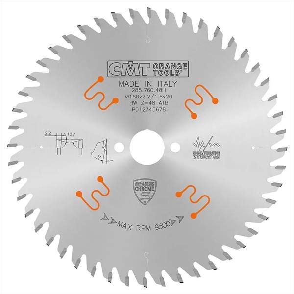 CMT Orange Tools C28576048H - CHROME Pilový kotouč pro finální příčné řezy pr. 160 x 2,2 mm otvor pr. 20 mm Z48 HW