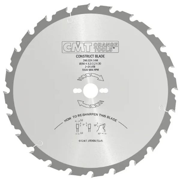 CMT Orange Tools C28601610M - Kotouč pilový na stavební dřevo pr. 250x2,8x30 mm hrubý, 16 zubů, ATB