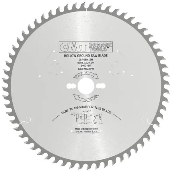 CMT Orange Tools C28706112M - Industrial C287 Pilový kotouč na lamino bez předřezu pr. 303 x 3,2 mm otvor pr. 30 mm Z60 HW -6°Neg