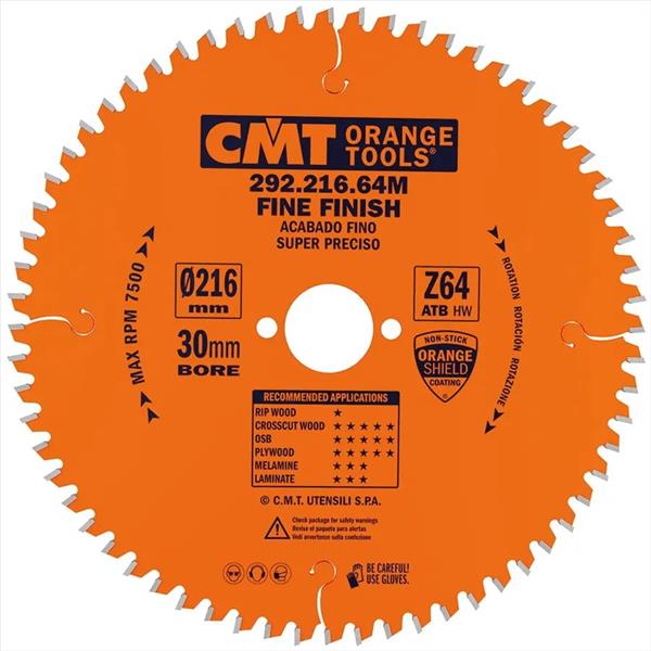 CMT Orange Tools C29221664M - Pilový kotouč pro elektronářadí, finální řez pr. 216 x 2,8 mm otvor pr. 30 mm Z64 HW -5°Neg