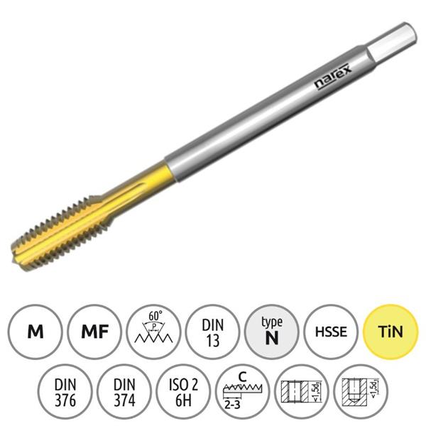 Narex Ždánice 041535420207000 - Závitník strojní M20,0x1,0mm typ 3042 kód 3010 TiN, lícování ISO2 (6H). DIN 374