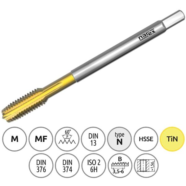 Narex Ždánice 041535452204000 - Závitník strojní M20,0x2,0mm typ 3043 kód 3510 TiN, lícování ISO2 (6H), DIN 374