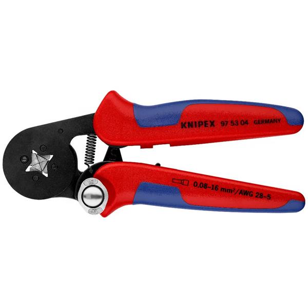 Knipex 97 53 04 - Kleště lisovací na dutinky pr. 0,08-10+16mm2, AWG 28-5, 4-hran boční, brunýrované, Bi-plast rukojeti