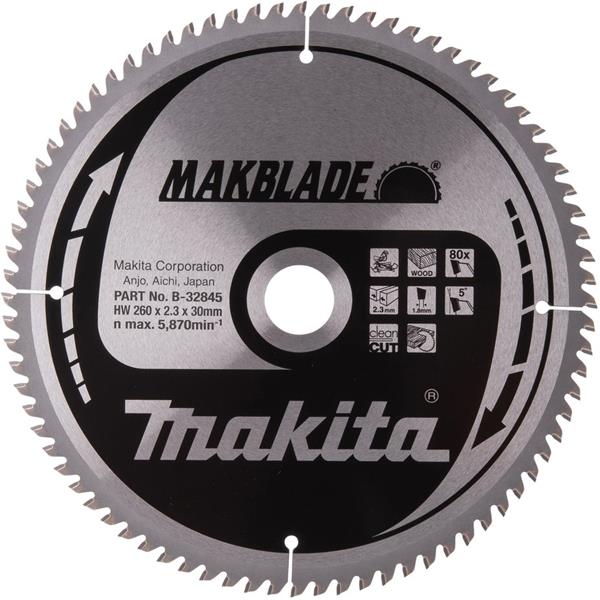 Makita B-32845 - Kotouč pilový pr. dřevo MAKBLADE 260 x 2.3 x 30mm 80Z = old B-09070