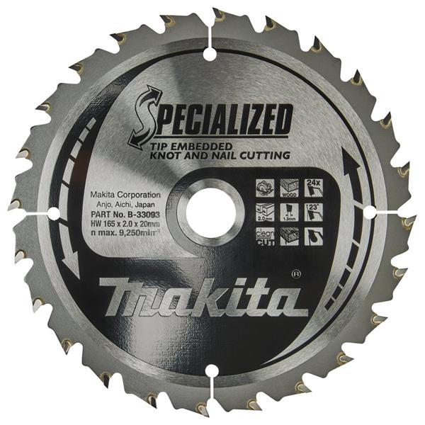 Makita B-33093 - kotouč pilový dřevo SPECIALIZED se zapuštěnými zuby 165x2x20mm 24Z = old B-09391