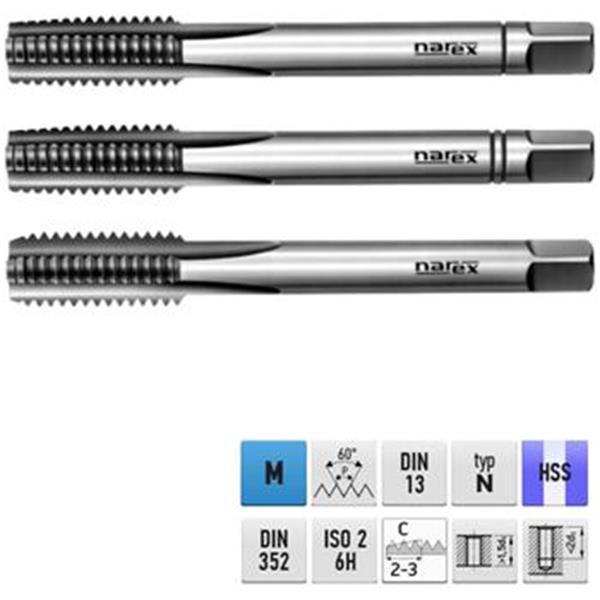 Narex Ždánice 041530012050800 - Závitník sadový ruční M 5 x 0,8 mm HSS - SADA ČSN 22 3010 kód 0200