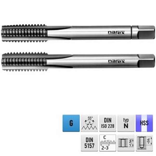 Narex Ždánice 041530030011800 - Závitník sadový G 3/8" stoupání 19P na palec ("), SADA, HSS typ 0302