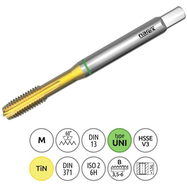 Narex Ždánice 041535046100000 - Závitník strojní M 10 x 1,5mm typ 3043 kód 1710 TiN, lícování ISO2 (6H), DIN 371