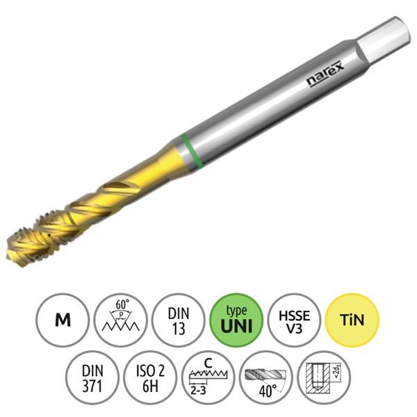 Narex Ždánice 041535124050000 - Závitník strojní M 5 x 0,8mm typ 3044 kód 2210 TiN, lícování ISO2 (6H) DIN 371