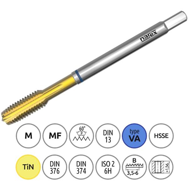 Narex Ždánice 041535262100000 - Závitník strojní M 10 x 1,5mm typ 3043 kód 3660 TiN, lícování ISO 2 (6H), DIN 376