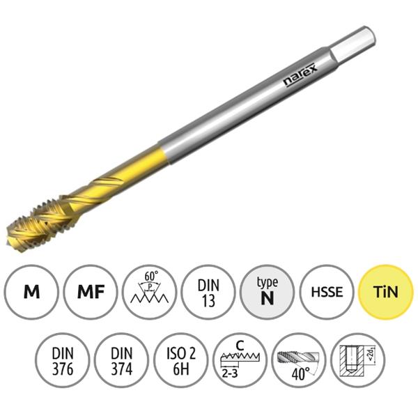 Narex Ždánice 041535318220000 - Závitník strojní M22,0x2,5mm typ 3044 kód 4060 TiN, ISO2 (6H), DIN 376