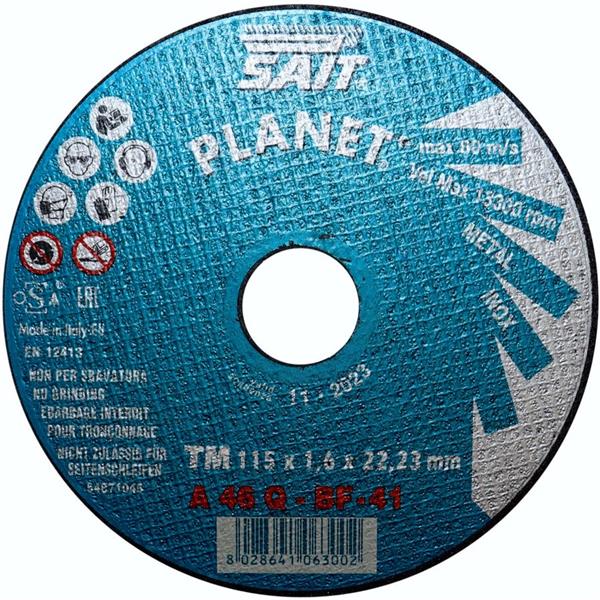 Sait 06300 - Kotouč řezný pr. 115 x 1,6 mm upínací otvor 22,2 mm na kov a nerez A 46 Q INOX PLANET rovný