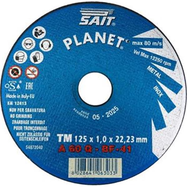 Sait 06301 - Kotouč řezný pr. 125 x 1,6 mm upínací otvor 22,2 mm na kov a nerez A 46 Q INOX PLANET rovný