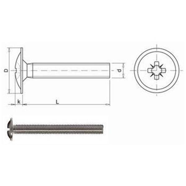 Šroub metrický M 5 x 20 mm, s půlkulatou hlavou a límcem Phillips, DIN 967, ocel 4.8, zinek bílý, (100ks)