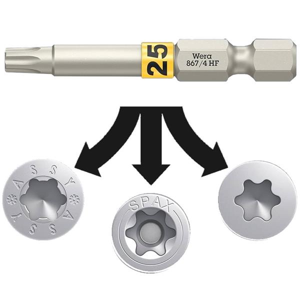 Wera 05060509001 - BIT 1/4" Torx T25x 50mm, serie 867/4 HF BO dlouhý s bezpečnostním otvorem a přidržovací funkcí