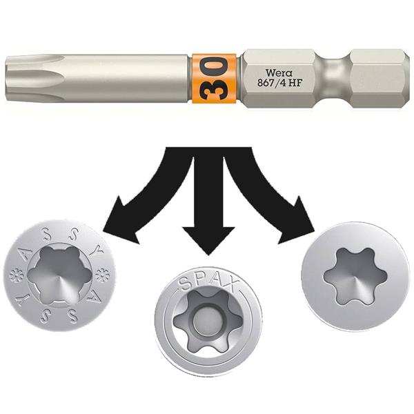 Wera 05060510001 - BIT 1/4" Torx T30x 50mm, serie 867/4 HF BO dlouhý s bezpečnostním otvorem a přidržovací funkcí