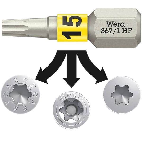 Wera 05066141001 - BIT 1/4" Torx T15x 25mm, serie 867/4 HF BO s bezpečnostním otvorem a přidržovací funkcí